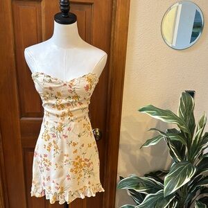 Reformation Cream and Orange Sleeveless Sweetheart Mini Sundress Size 4